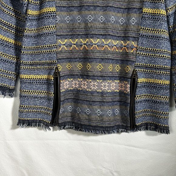 Lucky Brand Womens Sz XS Escape Bohemian Aztec Blue Sweater Exposed Zippers - Picture 16 of 16